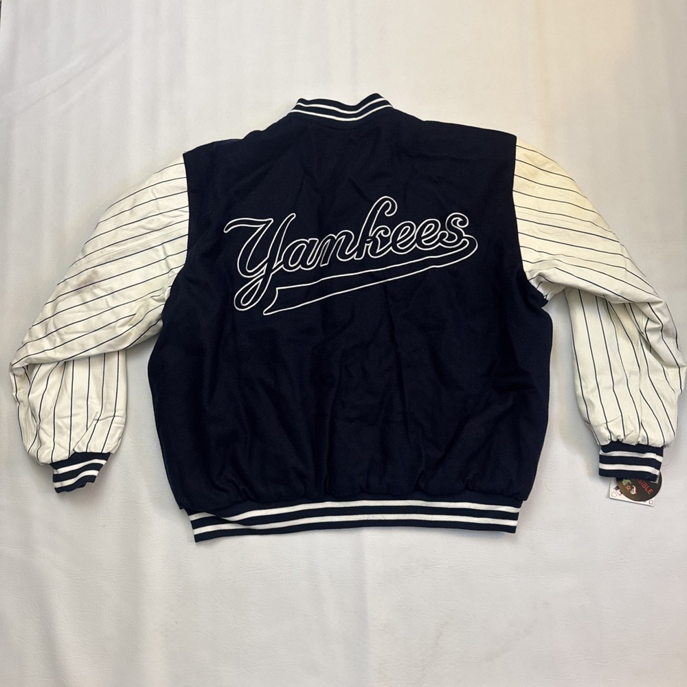 Vgt NY YANKEES Leather Jacket JH Design Reversible Wool Bomber 3XL MLB NEW TAG - Picture 2 of 10